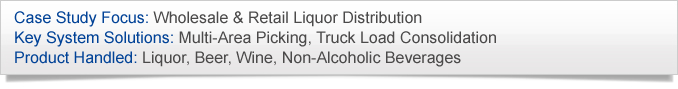 Case Study Focus: Wholesale & Retail Liquor Distribution. Key System Solutions: Multi-Area Picking, Truck Load Consolidation. Product Handled: Liquor, Beer, Wine, Non-Alocholic Beverages.